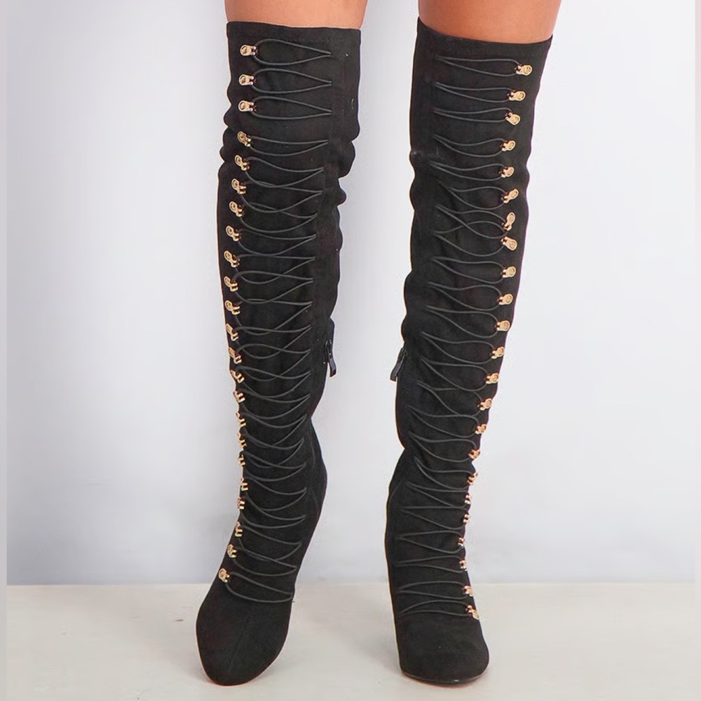 Black Over-the-Knee Lace-Up Boots. NWOT